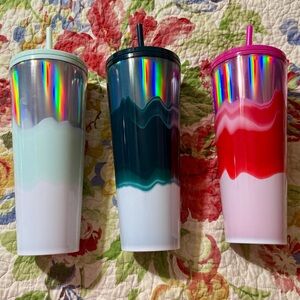 NWT 24oz Set of 3 Starbucks Holographic Tumblers in Light Blue, Green, and Red
